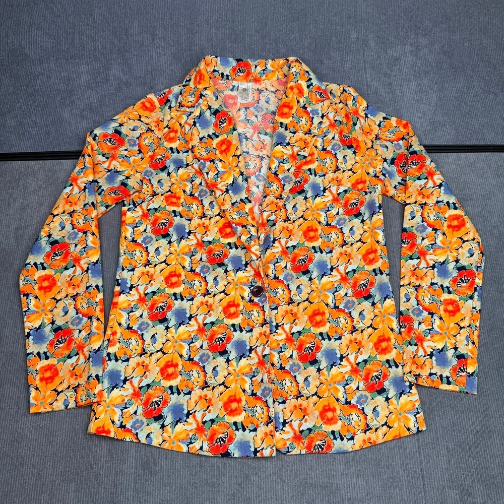 Floral Blazer Y2k Orange Blue Single Button Notched Lapel Sz S Rokoko by Daz